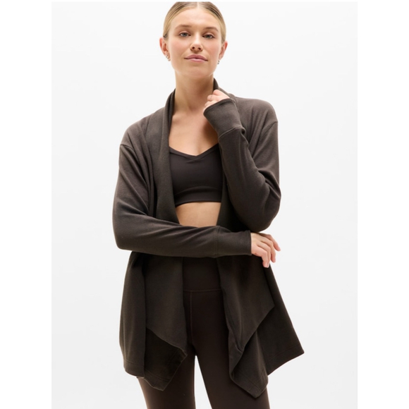 Women's Athleta Truffle Brown Pranayama Restore Rib Wrap Cardigan M - Picture 3 of 10